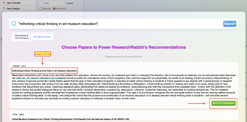 seed article upload in ResearchRabbit